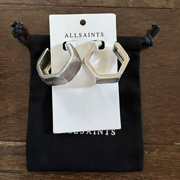 ALLSAINTS-Alex Chunky Hexagon Hoop Earrings-Silver-NWT - Picture 5 of 11